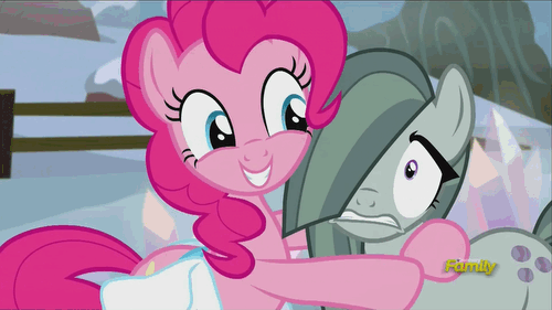 Size: 500x281 | Tagged: safe, screencap, character:marble pie, character:pinkie pie, episode:hearthbreakers, g4, my little pony: friendship is magic, animated, blushing, boop, cute, diapinkes, discovery family, discovery family logo, eye contact, floppy ears, frown, gritted teeth, hair over one eye, hug, marblebetes, nodding, noseboop, pie twins, raised hoof, saddle bag, smiling, squishy, squishy cheeks, talking, twins, wide eyes