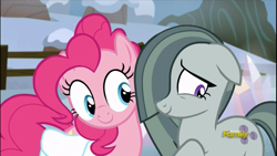 Size: 1920x1080 | Tagged: safe, screencap, character:marble pie, character:pinkie pie, species:earth pony, species:pony, episode:hearthbreakers, g4, my little pony: friendship is magic, cute, diapinkes, female, floppy ears, marblebetes, mare, pie twins, raised hoof, saddle bag, sisters, twins