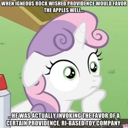 Size: 500x500 | Tagged: safe, screencap, character:cloudy quartz, character:igneous rock pie, character:sweetie belle, episode:hearthbreakers, g4, my little pony: friendship is magic, exploitable meme, hasbro, image macro, meme, providence, quartzrock, sudden clarity sweetie belle