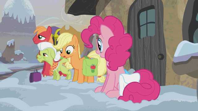 Size: 640x360 | Tagged: safe, screencap, character:apple bloom, character:applejack, character:big mcintosh, character:granny smith, character:maud pie, character:pinkie pie, species:earth pony, species:pony, episode:hearthbreakers, g4, my little pony: friendship is magic, animated, hug, male, squishy cheeks, stallion