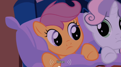 Size: 640x355 | Tagged: safe, screencap, character:scootaloo, character:sweetie belle, species:pegasus, species:pony, youtube caption