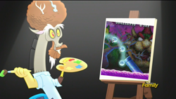 Size: 1280x720 | Tagged: safe, screencap, species:draconequus, episode:what about discord?, g4, my little pony: friendship is magic, beard, bob ross, boo (super mario), boo buddies, bowser, discord's painting, discovery family logo, draconiross, facial hair, ghost, male, meme, moustache, new super mario bros. u, nintendo, painted swampland, solo, super mario bros., undead