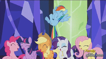 Size: 359x202 | Tagged: safe, screencap, character:applejack, character:discord, character:fluttershy, character:pinkie pie, character:rainbow dash, character:rarity, character:twilight sparkle, character:twilight sparkle (alicorn), species:alicorn, species:pony, episode:what about discord?, g4, my little pony: friendship is magic, about to cry, animated, cute, discovery family logo, discute, female, laughing, mare