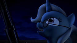 Size: 1280x720 | Tagged: safe, artist:argodaemon, screencap, character:trixie, species:pony, species:unicorn, 3d, crossover, female, glasses, gun, hellsing, hellsing ultimate abridged, looking up, mare, musket, night, rip van winkle, solo, weapon