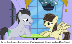 Size: 1152x709 | Tagged: safe, screencap, character:lucky clover, character:wild fire, ship:luckyfire, episode:a canterlot wedding, g4, my little pony: friendship is magic, female, headcanon, male, meta, shipping, straight, text