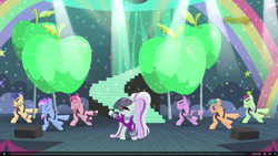 Size: 1920x1080 | Tagged: safe, screencap, character:coloratura, character:countess coloratura, character:limelight, character:new wave, character:smooth move, character:spectrum shades, episode:the mane attraction, g4, my little pony: friendship is magic, background dancers, dancing, disco fever, eyes closed, singing, stage, stairs, the spectacle, turbo bass