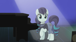 Size: 849x476 | Tagged: safe, screencap, character:coloratura, episode:the mane attraction, g4, my little pony: friendship is magic, clothing, cute, lena hall, piano, rara, rarabetes, skirt, smiling, solo, stage, the magic inside, veil