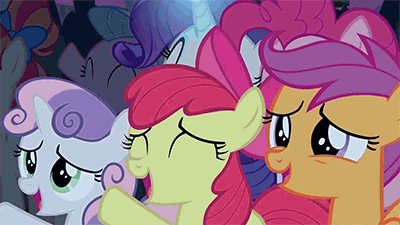 Size: 400x225 | Tagged: safe, screencap, character:apple bloom, character:pinkie pie, character:rainbow stars, character:rarity, character:scootaloo, character:sweetie belle, character:tender brush, species:pegasus, species:pony, episode:the mane attraction, g4, my little pony: friendship is magic, animated, cheering, cutie mark crusaders, glowing horn, raised hoof
