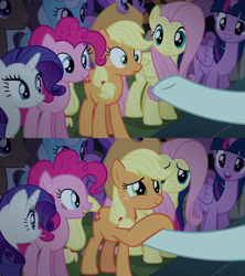 Size: 1280x1440 | Tagged: safe, screencap, character:amethyst star, character:applejack, character:coco crusoe, character:coloratura, character:fluttershy, character:linky, character:pinkie pie, character:rarity, character:shoeshine, character:sparkler, character:twilight sparkle, character:twilight sparkle (alicorn), character:twinkleshine, species:alicorn, species:pony, episode:the mane attraction, g4, my little pony: friendship is magic, crowd, female, mare, rara