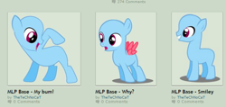 Size: 612x292 | Tagged: safe, artist:thetechnocat, screencap, species:pony, bases, colt, deviantart, filly, flank, gasp, grin, looking back, male, pointing, presenting, smiling, wingboner, wings, writing