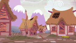 Size: 1881x1071 | Tagged: safe, screencap, episode:the cutie re-mark, abandoned, crystal war timeline, discovery family logo, no pony, ponyville, ruins