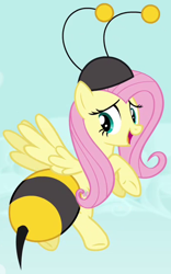 Size: 348x558 | Tagged: safe, screencap, character:fluttershy, episode:it ain't easy being breezies, g4, my little pony: friendship is magic, bumblebee, clothing, costume, outfit catalog, solo