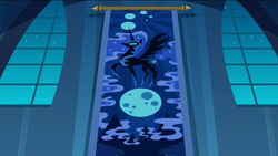 Size: 1920x1080 | Tagged: safe, screencap, character:nightmare moon, character:princess luna, episode:the cutie re-mark, banner, castle of the royal pony sisters, tapestry