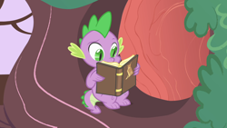 Size: 1366x768 | Tagged: safe, screencap, character:spike, episode:owl's well that ends well, g4, my little pony: friendship is magic, book, solo