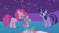 Size: 1366x768 | Tagged: safe, screencap, character:pinkie pie, character:spike, character:twilight sparkle, episode:owl's well that ends well, g4, my little pony: friendship is magic, spikelove