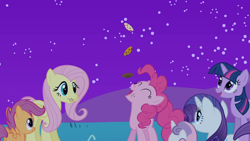 Size: 1366x768 | Tagged: safe, screencap, character:fluttershy, character:pinkie pie, character:rarity, character:scootaloo, character:sweetie belle, character:twilight sparkle, species:pegasus, species:pony, episode:owl's well that ends well, g4, my little pony: friendship is magic, cookie, food, rarity looking at food