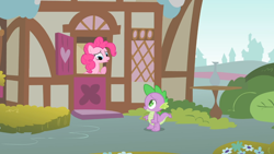 Size: 1366x768 | Tagged: safe, screencap, character:pinkie pie, character:spike, episode:owl's well that ends well, g4, my little pony: friendship is magic