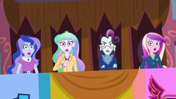 Size: 1280x720 | Tagged: safe, screencap, character:dean cadance, character:princess cadance, character:princess celestia, character:princess luna, character:principal abacus cinch, character:principal celestia, character:vice principal luna, equestria girls:friendship games, g4, my little pony:equestria girls, jaw drop, reaction, vice principal luna