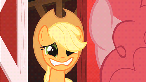 Size: 500x281 | Tagged: safe, screencap, character:applejack, character:pinkie pie, episode:party of one, g4, my little pony: friendship is magic, animated, bad poker face