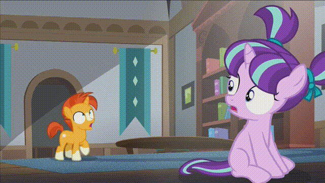 Size: 640x360 | Tagged: safe, screencap, character:starlight glimmer, character:sunburst, species:pony, episode:the cutie re-mark, animated, colt, colt sunburst, cutiespark, female, filly, filly starlight glimmer, male, start of darkness, younger