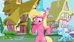 Size: 1280x720 | Tagged: safe, screencap, character:lily, character:lily valley, character:linky, character:shoeshine, episode:hearts and hooves day, g4, my little pony: friendship is magic, bipedal, hungry, ribs, starving, stomach growl