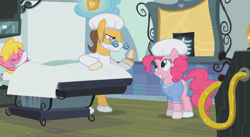 Size: 468x256 | Tagged: safe, screencap, character:cherry berry, character:doctor horse, character:doctor stable, character:pinkie pie, episode:pinkie pride, g4, my little pony: friendship is magic, cupcake, firefly, food, hospital, rainbow cupcake, smirk, surgeon, surgery, x-ray, x-ray picture