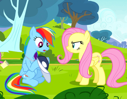 Size: 407x317 | Tagged: safe, screencap, character:fluttershy, character:rainbow dash, character:spike, episode:hurricane fluttershy, g4, my little pony: friendship is magic, angry, animated, rainbow shy dash, rubbing, startled, surprised, yelling
