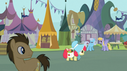 Size: 1366x768 | Tagged: safe, screencap, character:apple bloom, character:cloud kicker, character:doctor whooves, character:linky, character:shoeshine, character:time turner, species:pony, episode:family appreciation day, g4, my little pony: friendship is magic, male, stallion