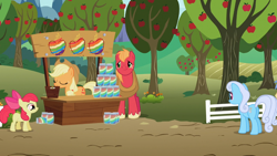 Size: 1366x768 | Tagged: safe, screencap, character:apple bloom, character:applejack, character:big mcintosh, character:goldengrape, character:linky, character:shoeshine, species:earth pony, species:pony, episode:family appreciation day, g4, my little pony: friendship is magic, apple, apple siblings, apple tree, female, filly, foal, food, jam, male, mare, stallion, tree, zap apple, zap apple jam