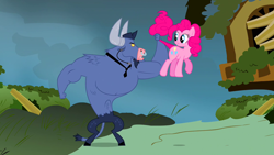 Size: 1920x1080 | Tagged: safe, screencap, character:iron will, character:pinkie pie, episode:putting your hoof down, g4, my little pony: friendship is magic, cartoon physics, floating, how, in which pinkie pie forgets how to gravity, pinkie being pinkie, pinkie physics, walking, walking on air