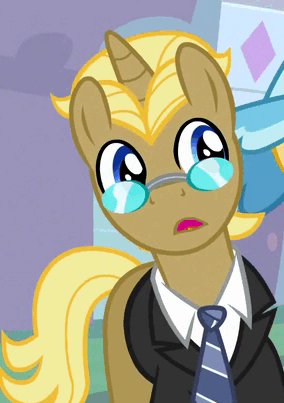 Size: 284x403 | Tagged: safe, screencap, character:golden gavel, species:pony, species:unicorn, episode:sweet and elite, g4, my little pony: friendship is magic, :o, animated, background pony, cropped, cute, faec, solo focus