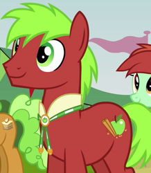 Size: 400x459 | Tagged: safe, screencap, character:apple brown betty, character:apple cinnamon, character:candy apples, species:earth pony, species:pony, episode:apple family reunion, g4, my little pony: friendship is magic, apple family member, background pony, bolo tie, cropped, male, solo focus, stallion