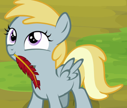 Size: 1260x1080 | Tagged: safe, screencap, character:chirpy hooves, species:pegasus, species:pony, episode:trade ya, g4, my little pony: friendship is magic, background pony, chirpy hooves, female, filly, mouth hold, quill, solo