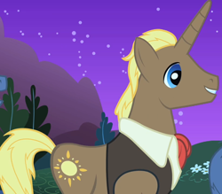 Size: 822x720 | Tagged: safe, screencap, character:chocolate sun, species:pony, species:unicorn, episode:the best night ever, g4, my little pony: friendship is magic, at the gala, background pony, clothing, cropped, male, solo, stallion, vest