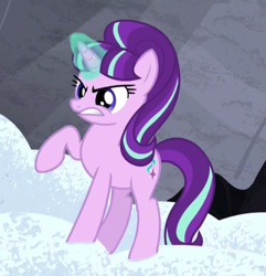 Size: 741x769 | Tagged: safe, screencap, character:starlight glimmer, species:pony, species:unicorn, episode:the cutie map, g4, my little pony: friendship is magic, angry, cute, female, glimmerbetes, glowing horn, magic, mare, raised hoof, s5 starlight, snow