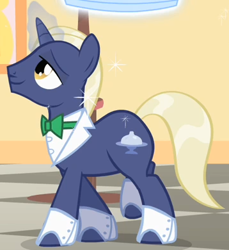 Size: 358x390 | Tagged: safe, screencap, species:pony, species:unicorn, episode:the cutie mark chronicles, g4, my little pony: friendship is magic, background pony, cropped, hors d'oeuvre, magic, male, solo, stallion, telekinesis