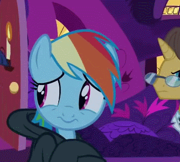 Size: 358x322 | Tagged: safe, screencap, character:doctor horse, character:doctor stable, character:rainbow dash, character:twilight sparkle, episode:read it and weep, g4, my little pony: friendship is magic, animated, hood