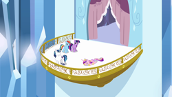 Size: 1280x720 | Tagged: safe, screencap, character:princess cadance, character:rainbow dash, character:shining armor, character:twilight sparkle, episode:the crystal empire, g4, my little pony: friendship is magic, balcony, crystal empire, crystal palace, exhausted, lying down, passed out, tired