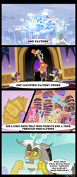 Size: 640x1472 | Tagged: safe, artist:teren rogriss, screencap, character:applejack, character:discord, character:fluttershy, character:pinkie pie, character:rainbow dash, character:rarity, character:twilight sparkle, species:pegasus, species:pony, fanfic:rainbow factory, charlie and the chocolate factory, comic, mane six, pegasus device, willy wonka and the chocolate factory