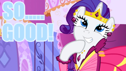 Size: 640x360 | Tagged: safe, screencap, character:rarity, episode:suited for success, g4, my little pony: friendship is magic, blue text, image macro, meme, solo
