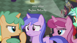Size: 1280x720 | Tagged: safe, screencap, character:apple polish, character:lyra heartstrings, character:mochaccino, character:moondancer, character:rare find, character:sea swirl, species:pony, species:unicorn, episode:the cutie re-mark, background pony, female, male, mare, meghan mccarthy, rubine rose, shush, stallion, unnamed pony