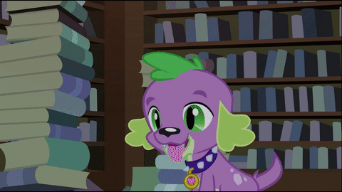 Size: 480x270 | Tagged: safe, screencap, character:spike, character:twilight sparkle, species:dog, my little pony:equestria girls, animated, book, canterlot high, cute, library, paws, petting, smiling, spikabetes, spike the dog, tail wag