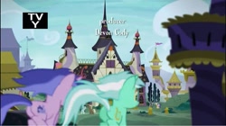 Size: 1283x720 | Tagged: safe, screencap, character:bruce mane, character:lyra heartstrings, character:sea swirl, character:sealed scroll, character:top marks, species:earth pony, species:pony, species:unicorn, episode:the cutie re-mark, animation error, background pony, canterlot, female, male, mare, masquerade, plot, princess celestia's school for gifted unicorns, running, stallion