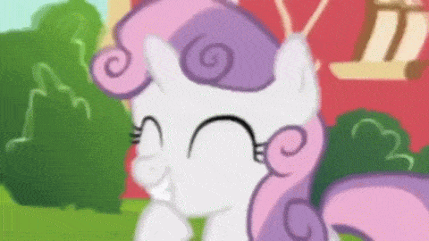 Size: 480x270 | Tagged: safe, screencap, character:diamond tiara, character:sweetie belle, species:earth pony, species:pony, species:unicorn, episode:twilight time, g4, my little pony: friendship is magic, animated, confused, daydream, duo, female, filly, gif, laughing, oblivious, sweetiedumb