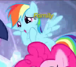 Size: 256x227 | Tagged: safe, screencap, character:applejack, character:pinkie pie, character:princess cadance, character:princess flurry heart, character:rainbow dash, character:twilight sparkle, episode:the crystalling, g4, my little pony: friendship is magic, animated, animation error, cute, dashabetes, discovery family logo