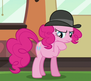 Size: 375x332 | Tagged: safe, screencap, character:pinkie pie, episode:mmmystery on the friendship express, g4, my little pony: friendship is magic, animated, cropped, derby, thinking, unsure