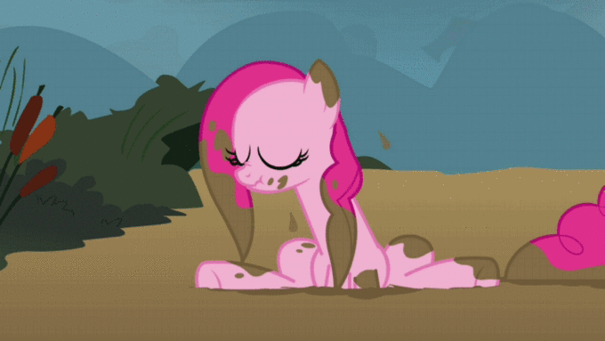 Size: 680x383 | Tagged: safe, screencap, character:pinkie pie, episode:putting your hoof down, g4, my little pony: friendship is magic, animated, mud, muddy, spit, wet mane