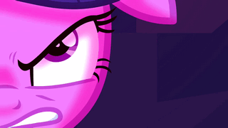 Size: 320x180 | Tagged: safe, screencap, character:princess cadance, character:queen chrysalis, character:twilight sparkle, episode:a canterlot wedding, g4, my little pony: friendship is magic, angry, animated, beam, crystal caverns, dilated pupils, eyes, fake cadance, glare, glowing horn, gritted teeth, laser, magic, magic blast, rage