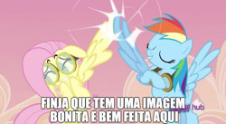 Size: 851x467 | Tagged: safe, screencap, character:fluttershy, character:rainbow dash, high wing, image macro, meme, portuguese