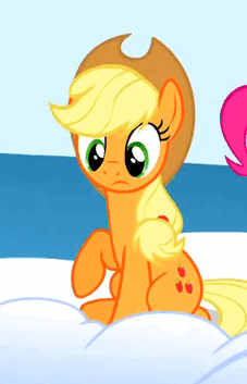 Size: 227x353 | Tagged: safe, screencap, character:applejack, character:pinkie pie, species:earth pony, species:pony, episode:sonic rainboom, g4, my little pony: friendship is magic, animated, blinking, cropped, cute, jackabetes